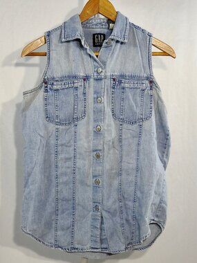 GAP Sz S Denim Sleeveless FLAW Vintage Y2K 90s Shirt Jean